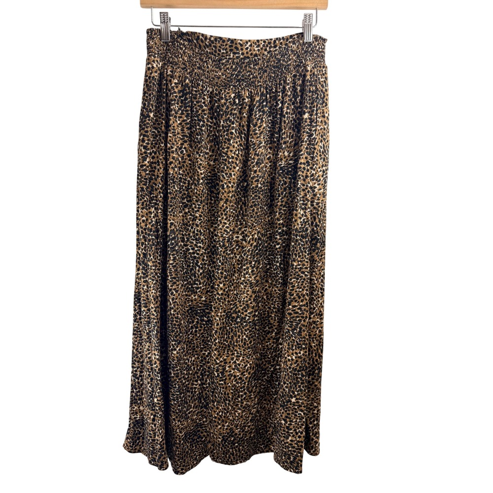 Old Navy Womens Leopard Print Maxi Skirt Brown Black Smocked Back Pockets Size M - Picture 2 of 7